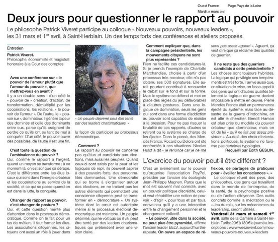 Article Ouest France Viveret NPNL 28 03